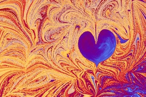 Abstract marble heart pattern texture. Traditional art of Ebru marbling Stock Photos