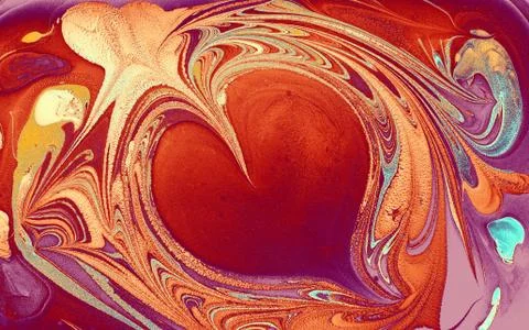 Abstract marble heart pattern texture. Traditional art of Ebru marbling. Stock-Fotos