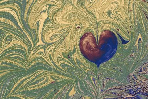 Abstract marble heart pattern texture. Traditional art of Ebru marbling Foto stock