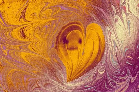 Abstract marble heart pattern texture. Traditional art of Ebru marbling. 写真素材