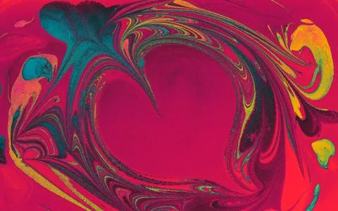 Abstract marble heart pattern texture. Traditional art of Ebru marbling. Stock Photos