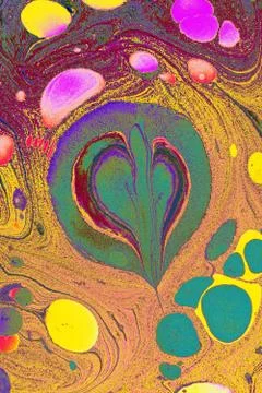 Abstract marble heart pattern texture. Traditional art of Ebru marbling Stock Photos