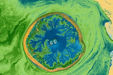 Abstract marble pattern with circle. Traditional art of Ebru marbling Stock Photos