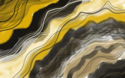 Abstract marble pattern, wavy blurred yellow, black, white and brown lines Stock Illustration