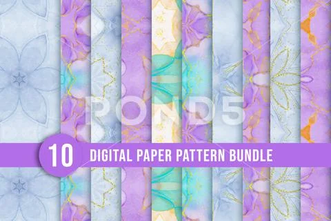 Abstract marble style paper pattern with golden line and color stain. Seamles PSD Template