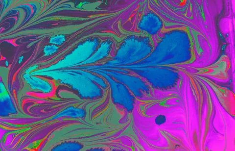 Abstract marble texture floral pattern . Traditional art of Ebru marbling Stock Illustration