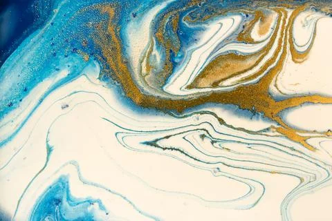 Abstract marble texture. Liquid light navy blue print pattern. Wave with gold 库存插图