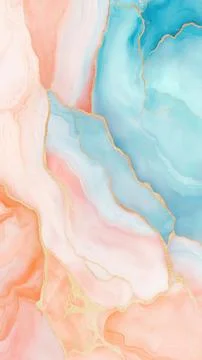 Abstract marble texture in soft pastel tones of pink and blue with gold accents Stock Photos