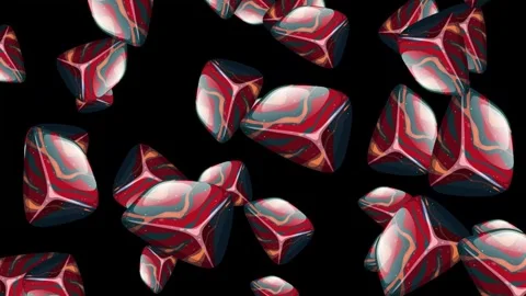 Abstract Marbled Geometric Objects Falling Against a Solid Black Background Stock Footage 342317830