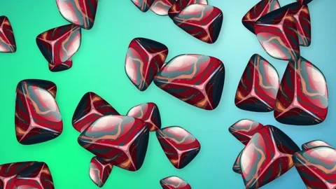 Abstract Marbled Geometric Objects Falling Against a Vibrant Gradient Background Stock Footage 344835061