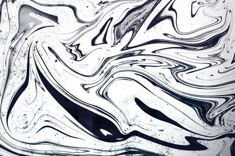 Abstract marbled pattern is swirling with indigo lines on offwhite plane, Stock Photos
