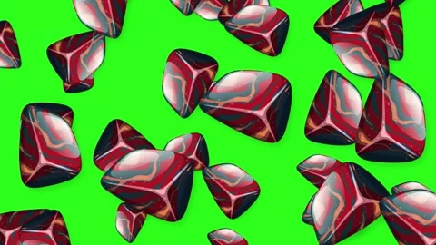 Abstract Marbled Stones Falling Against a Bright Green Screen Background Stock Footage 342319334