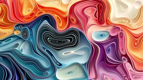 Abstract marbled swirls with layered liquid-like contours and vibrant gradi.. Vidéo 334746841
