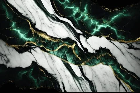 Abstract marbled texture dark green and white marble with golden veins arti.. Stock Illustration