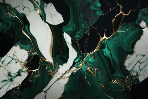Abstract marbled texture dark green and white marble with golden veins arti.. Stock Illustration