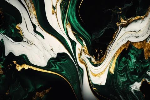 Abstract marbled texture dark green and white marble with golden veins arti.. Stock Illustration