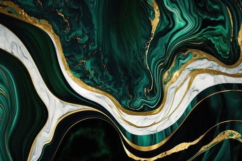 Abstract marbled texture dark green and white marble with golden veins arti.. Stock Illustration