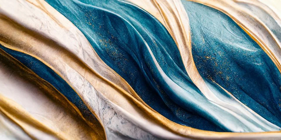 Abstract marbleized effect background. Green, mint, gold and white colors. Stock Illustration