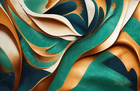 Abstract marbleized effect background. Green, mint, gold and white colors. Stock Illustration