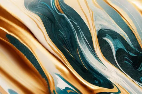 Abstract marbleized effect background. Green, mint, gold and white colors. Stock Illustration