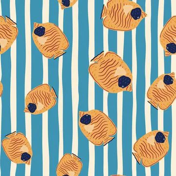 Abstract marine seamless pattern with random orange butterfly fish elements.  Illustrazione stock