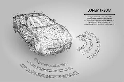 Abstract mash line and point  Polygonal car autopilot driver automation Illustrazione stock