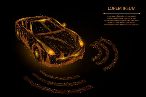 Abstract mash line and point car Polygonal low poly autopilot driver automation Illustrazione stock