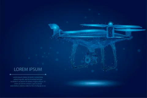 Abstract mash line and point Quadrocopter. Polygonal low poly 3D flying drone Illustrazione stock