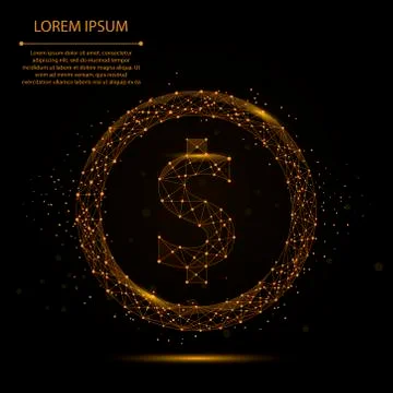 Abstract mash line and point Dollar sign. Polygonal low poly currency Illustrazione stock