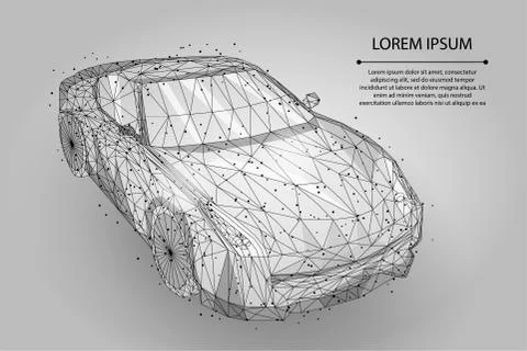 Abstract mash line and point car Polygonal low poly transportation Ilustração Stock