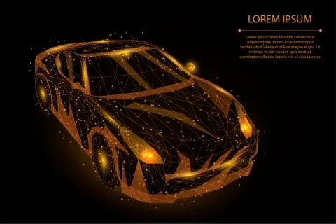 Abstract mash line and point car Polygonal low poly transportation Ilustração Stock