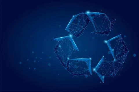 Abstract mash line and point recycle sign Low-poly Save world ecology Ilustração Stock