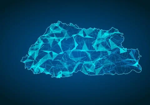 Abstract mash line and point scales on dark background with map of bhutan. Ab Stock Illustration