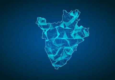 Abstract mash line and point scales on dark background with map of burundi. A Stock Illustration