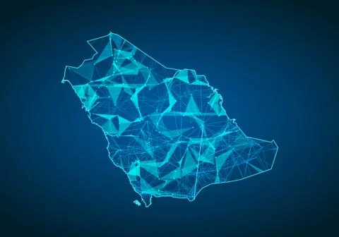 Abstract mash line and point scales on dark background with map of saudi Arab Stock Illustration