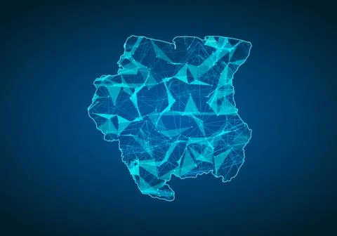 Abstract mash line and point scales on dark background with map of suriname.  Stock Illustration