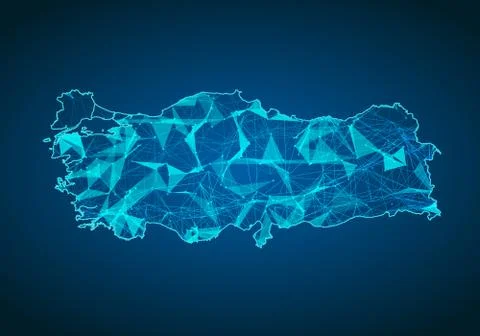 Abstract mash line and point scales on dark background with map of turkey. Ab Stock Illustration