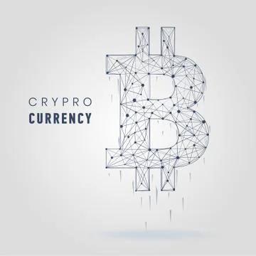 Abstract mash lines and points bitcoin. Cryptocurrency symbol vector financy イラスト素材