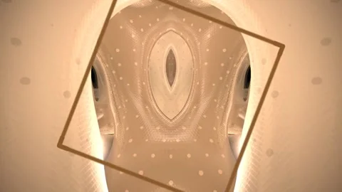 Abstract Mask Light Sculpture Observing Inner Geometry in Soft Warm Studio Stock Footage 327604624