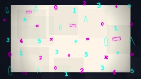 Abstract Math and Numbers Background with Geometric Shapes and Calculations Stock Footage 348074227