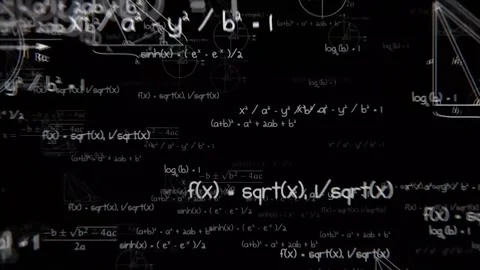 Abstract mathematical equations and graphics in black background Stock Footage 320388111