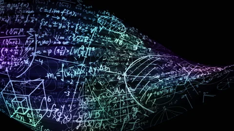 The abstract mathematical formulas moves in the virtual space. looped Stock Footage