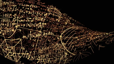 The abstract mathematical formulas moves in the virtual space. looped Stock Footage 92931234