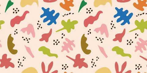 Abstract Matisse pattern. Tropical foliage. Scandi shapes and dots. Modern Illustrazione stock