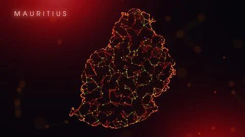 Abstract Mauritius Map Digital Network Background With Red And Orange Plexu.. Stock Illustration