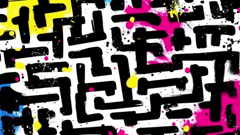 Abstract Maze Grid Background With Black White and Neon Paint Splatter Stock-Footage 315539156