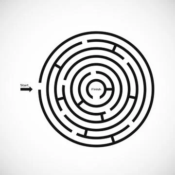 Abstract maze labyrinth icon. Circular labyrinth shape design element. Illustrazione stock