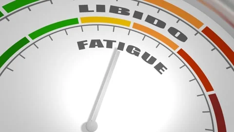Abstract measuring device. Influence of fatigue on libido. Scales of cause and Stock Footage 248283840
