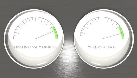 Abstract measuring device. Influence of high intensity exercise on metabolic Stock Illustration