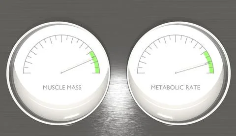 Abstract measuring device. Influence of muscle mass on metabolic rate. Scales of Stock Illustration